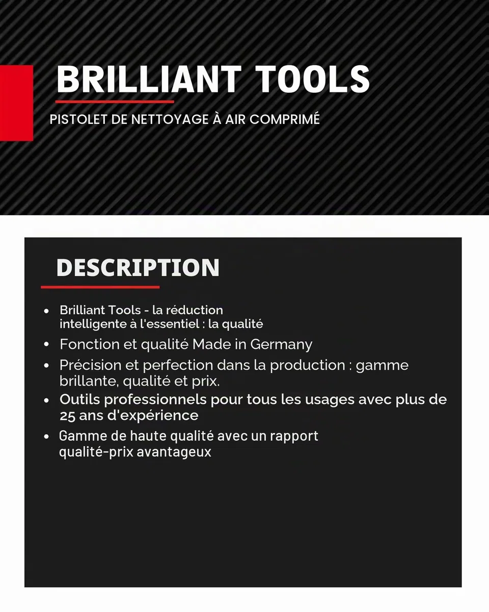Pistolet Pneumatique De Nettoyage BT160300 - Accessoires Pneumatique pour Nettoyage Véhicule - Buse Rotative - Toutes Surfaces - Manche Ergonomique - Livré avec Raccord Rapide 1/4” - BRILLIANT TOOLS