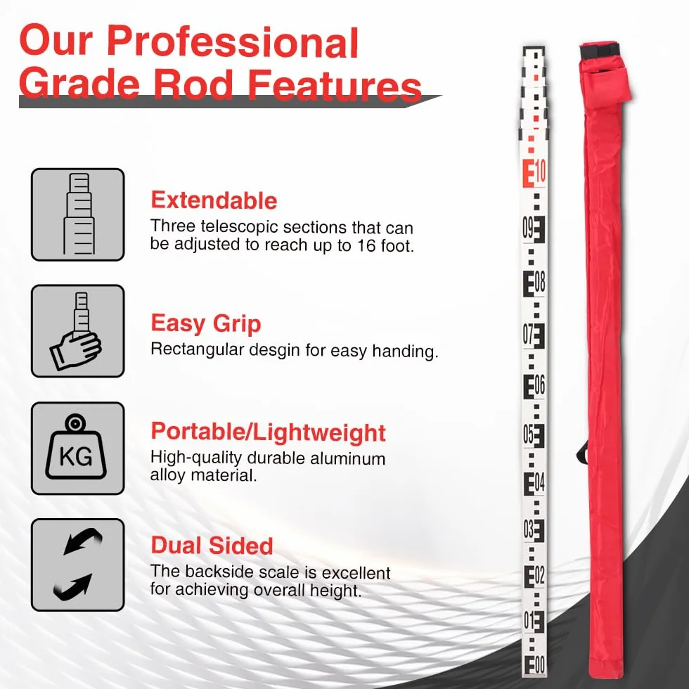 Ruban à eau professionnel en aluminium de 5 m - Échelle métrique simple face avec mesure de la hauteur, robuste pour géomètres, ouvriers du bâtiment