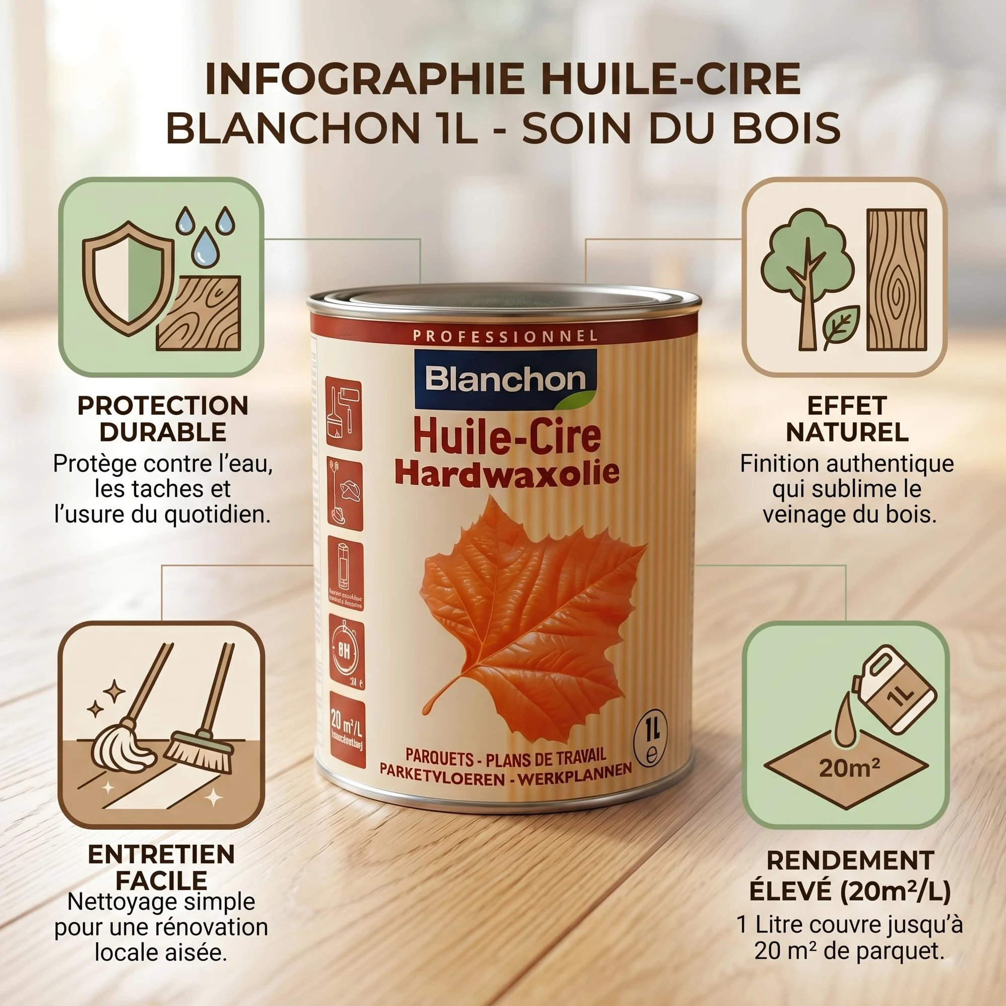 B632 Huile-cire 1 l Naturel