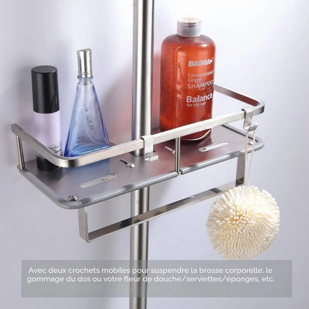 PHASAT Porte Savon Barre de Douche,Etagère de Salle de Bain en Acier Inoxydable sans Perçage Convient pour Barre de Douche de Diamètre de 19-25 mm