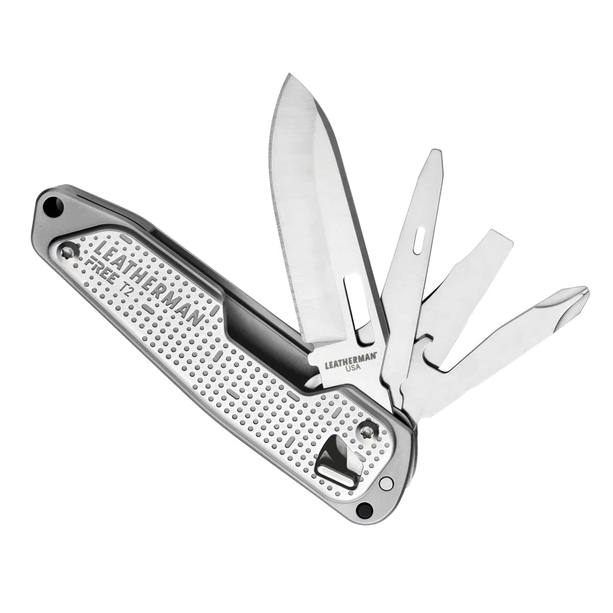 Leatherman Free T2 Outil Multifonction - 8-en-1 Outils avec Couteau, Aiguille et Tournevis - Ouverture Magnétique, Léger, Moins de 100g - Acier Inoxydable