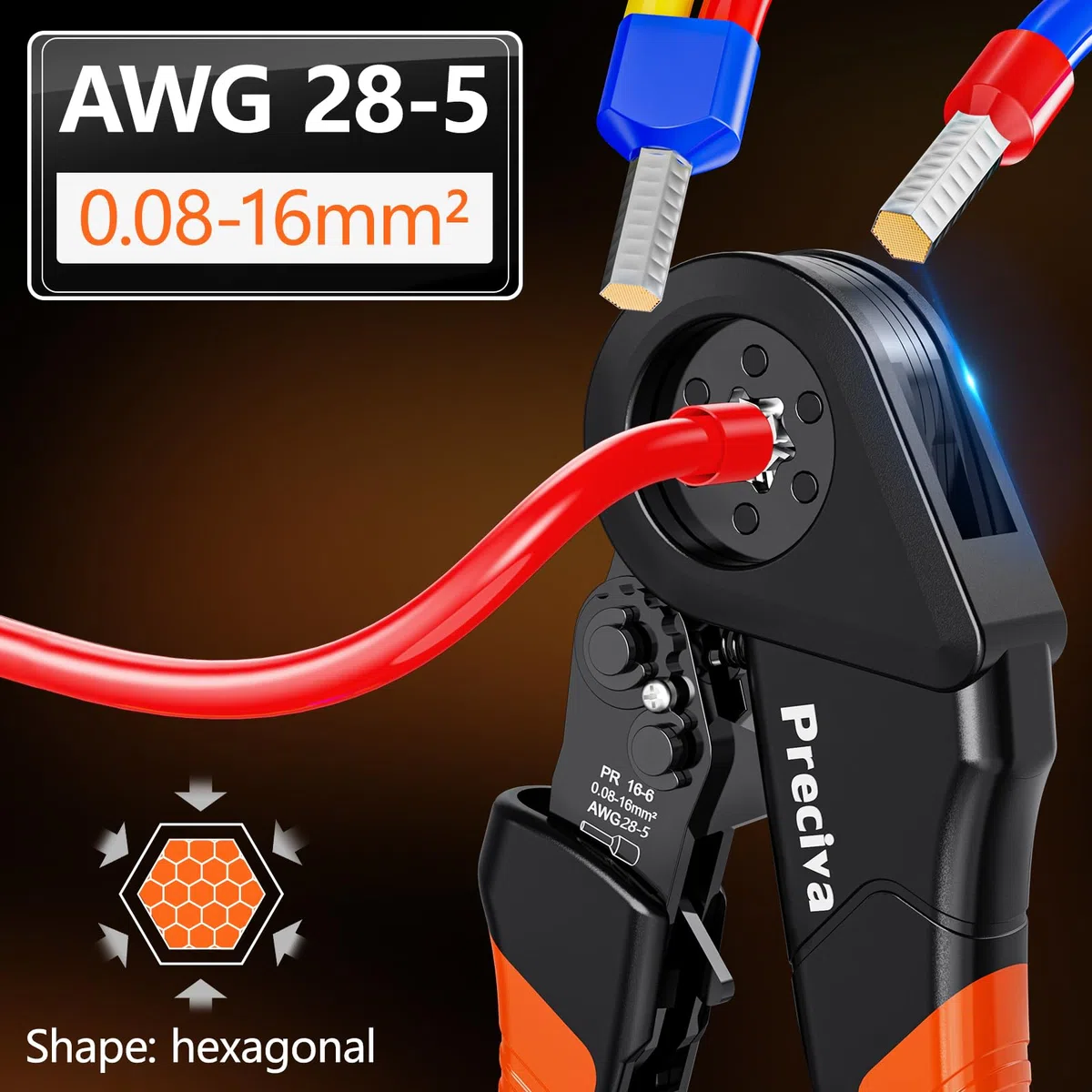 0.08-16mm² Pince à Sertir, Preciva Hexagone Pince a Sertir avec 1300 Cosses Electriques (350 Double Embouts) Outil de Sertissage Pince à Cliquet pour Câbles Isolés/Non Isolés, avec Boîte de Rangement