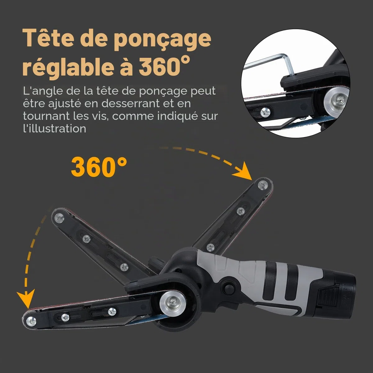 Geevorks Ponceuse à bande électrique Mini-ponceuse à bande de 6500 tr/min et 10 bandes abrasives pour bois, métal et plastique