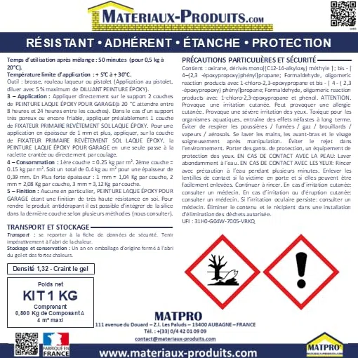 Peinture Laque Epoxy pour Garage 1 Kg Gris basalte - MATPRO