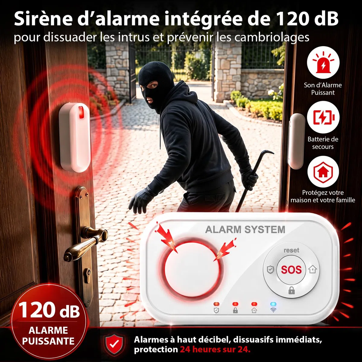 YISEELE Alarme Maison sans Fil: Centrale 120dB - Kit Alarme Maison avec Alarme Porte et fenêtre - détecteur de Chute - Protégez Votre Famille et Vos biens en Votre Absence – Compatible Alexa & Google
