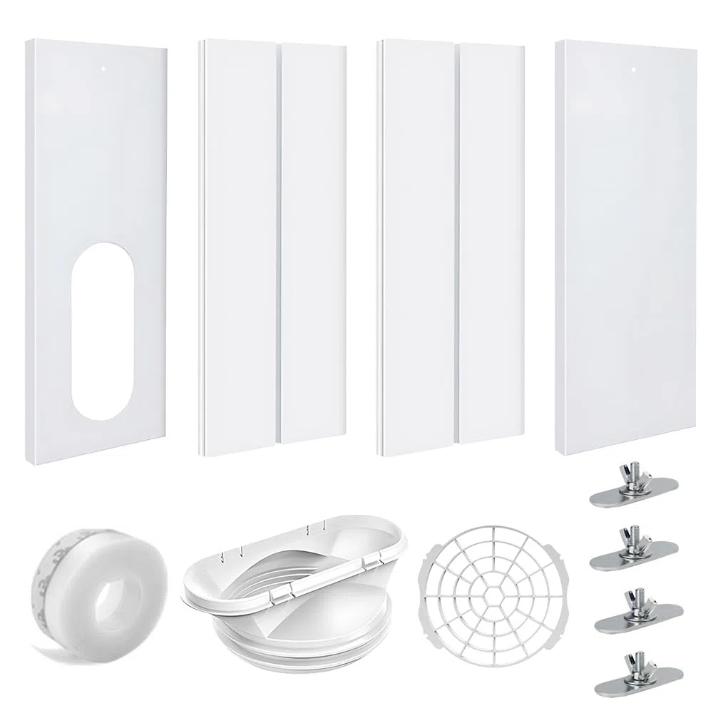 Kit Fenêtre Climatiseur Mobile, NAVESO Kit Calfeutrage Climatiseur Fenetre, Kit Climatisation Fenetre, Kit Fenetre Clim pour Tuyau D'évacuation de 13/15cm, Fenêtre Verticale et Horizontale de 43-140cm