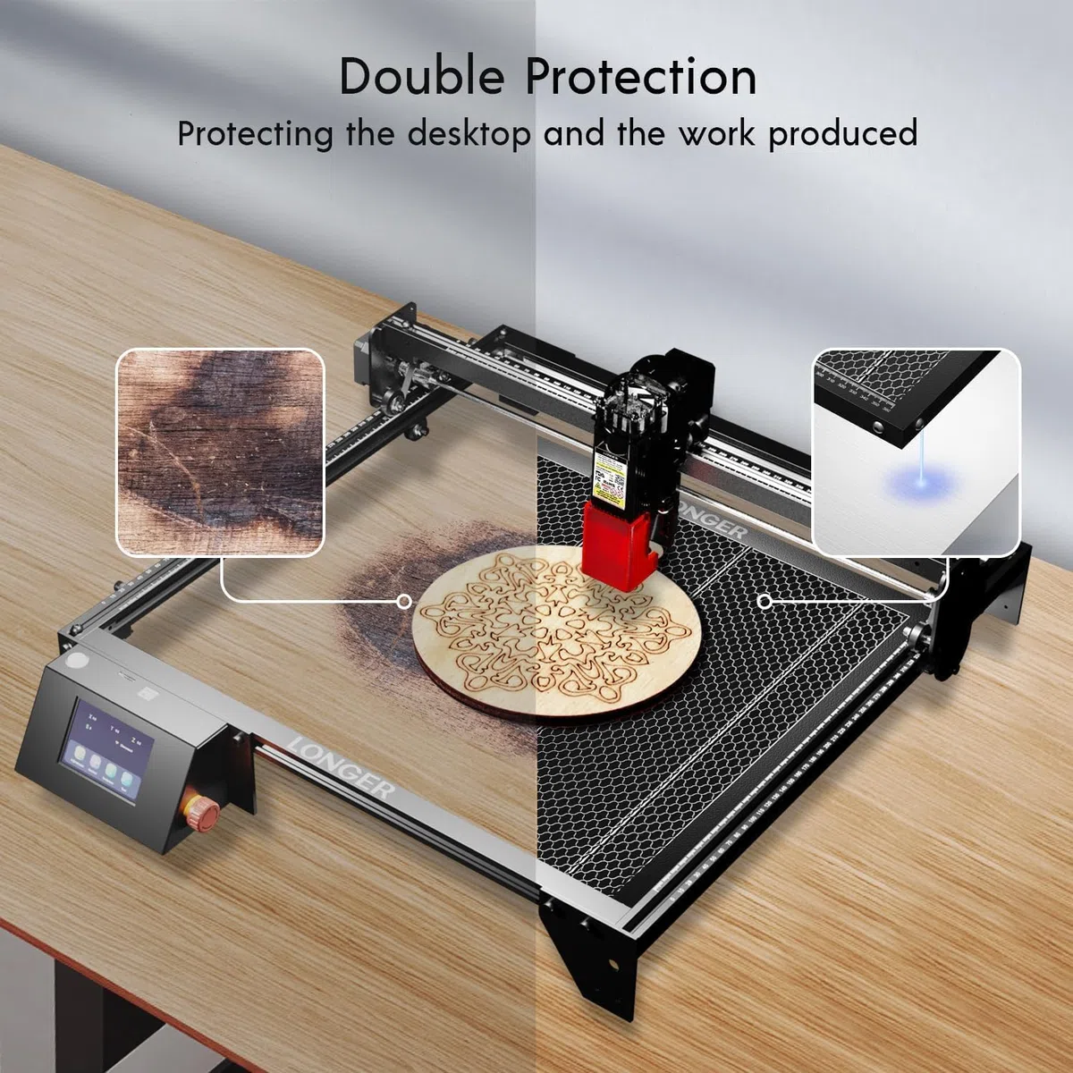 LONGER Plateau de travail nid d’abeille 400 x 400 mm – Table en aluminium pour graveur et découpeur laser CO2 et diode – Dissipation thermique rapide et protection du support