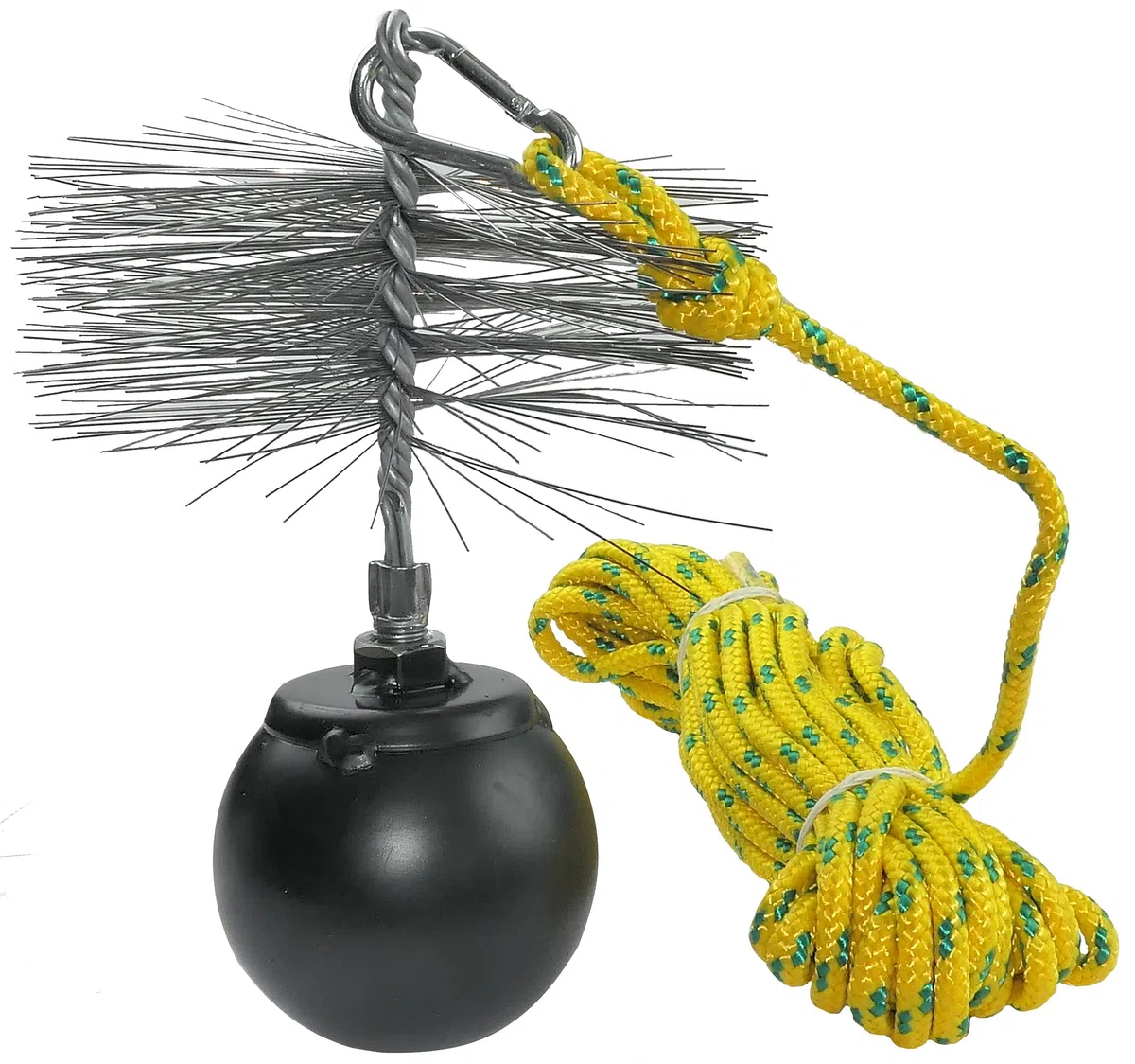 AERZETIX - C49990 - Kit de ramonage - Outils de nettoyage pour déboucher les cheminées conduits - Brosse en métal Ø150mm - Corde Ø5mm longueur 10m - Boulet 1.3kg - Mousqueton