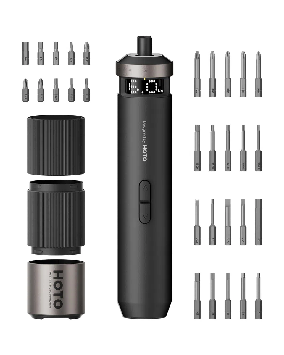 HOTO PixelDrive Tournevis électrique, 6 réglages de couple (0,5-6 N·m), 30 embouts 1/4'', LED, pour électronique et bricolage, cadeau homme