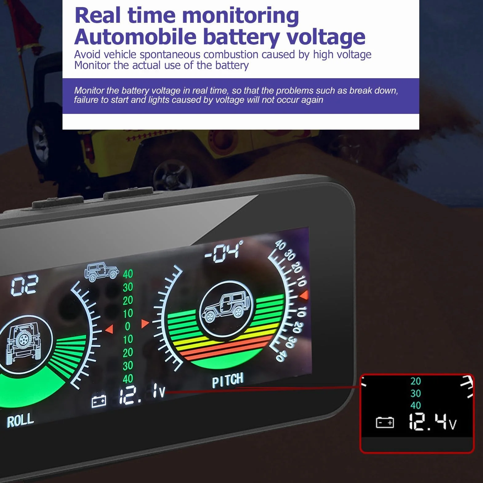 Focket Inclinomètre Universel pour Voiture, inclinomètre avec Alarme, Outil d'équilibrage des pentes, inclinomètre Lumineux pour véhicules Tout-Terrain et autodidactes, Fournitures de voy