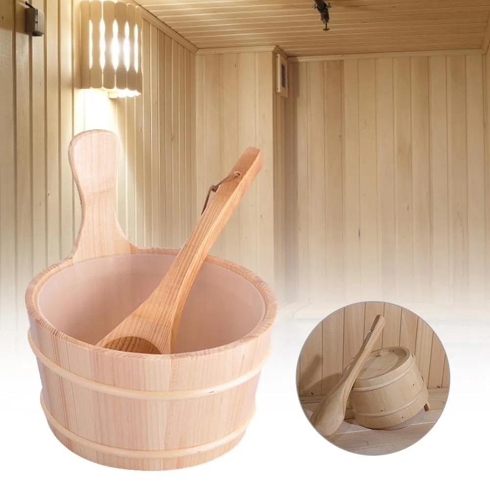Seau De Sauna 4L, Saun Accessoire Set, Cèdre De Seau De Sauna, Composé d'un Louche, Cadeau pour Amis, Parents, Grands-Parents pour Douche