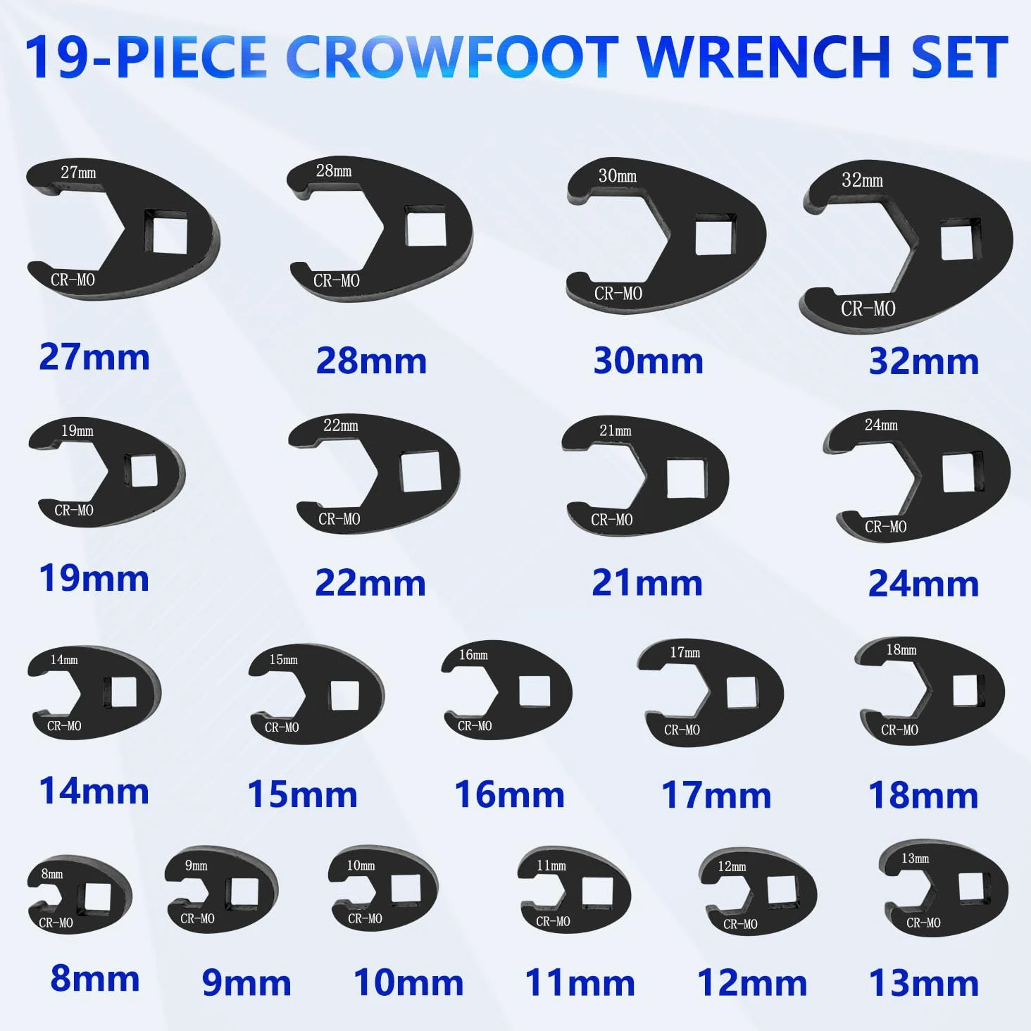 ZKTOOL 19 pièces Jeu de Clés à Écrous Évasés Jumbo à Entraînement 3/8" et 1/2", Outil Métrique Tailles 8 à 32 mm, Jeu de Clés à Écrous Évasés pour Cliquet à Entraînement 3/8" et 1/2"