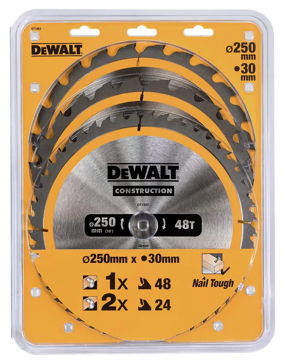 DEWALT - Set de 3 lames de scie circulaire stationnaire - disque tranchant 40 dents - outillage résistant aux clous et durable - DT1963-QZ