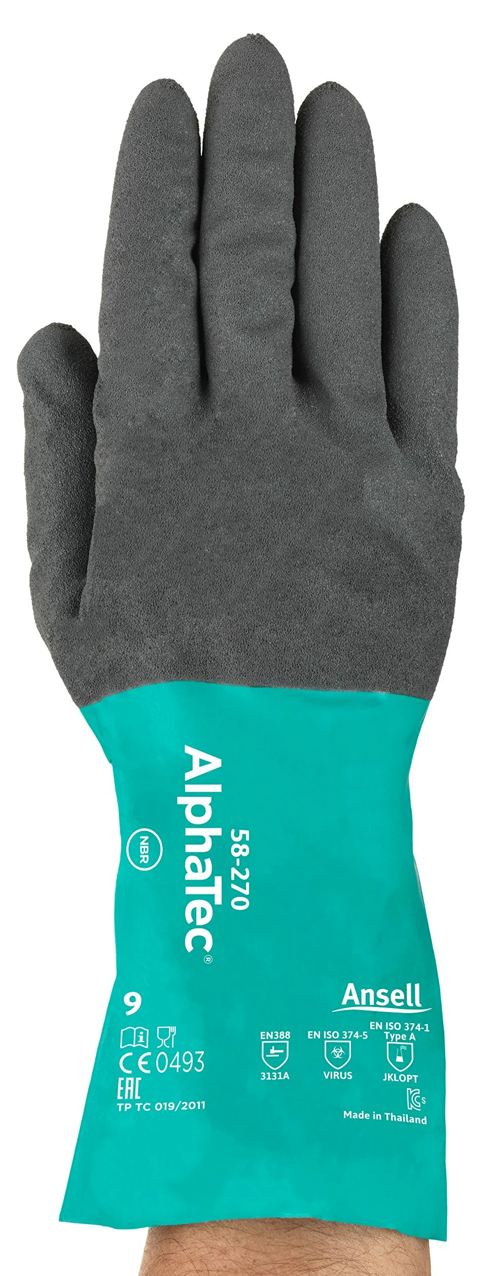Ansell AlphaTec 58-270 Gants Protection Chimique, Comfort et Souplesse Elevés, Gant Nitrile Impérméable Étanche, EPI Industriel, Réutilisable, Vert (12 Paires)