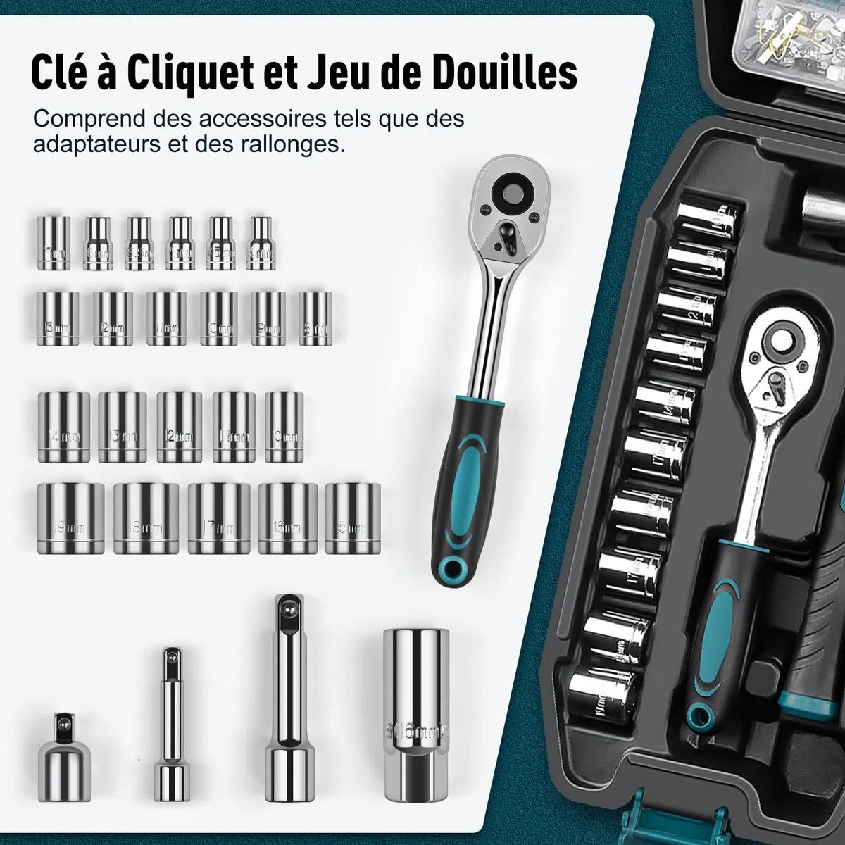 Sundpey Boite a Outils Complete 281 pièces - Caisse a outil pour Hommes et Femmes Malette Outils Complet Avec Ensemble de Clés à Douille Ensemble de Tournevis Clé Hexagonale Métrique Pinces