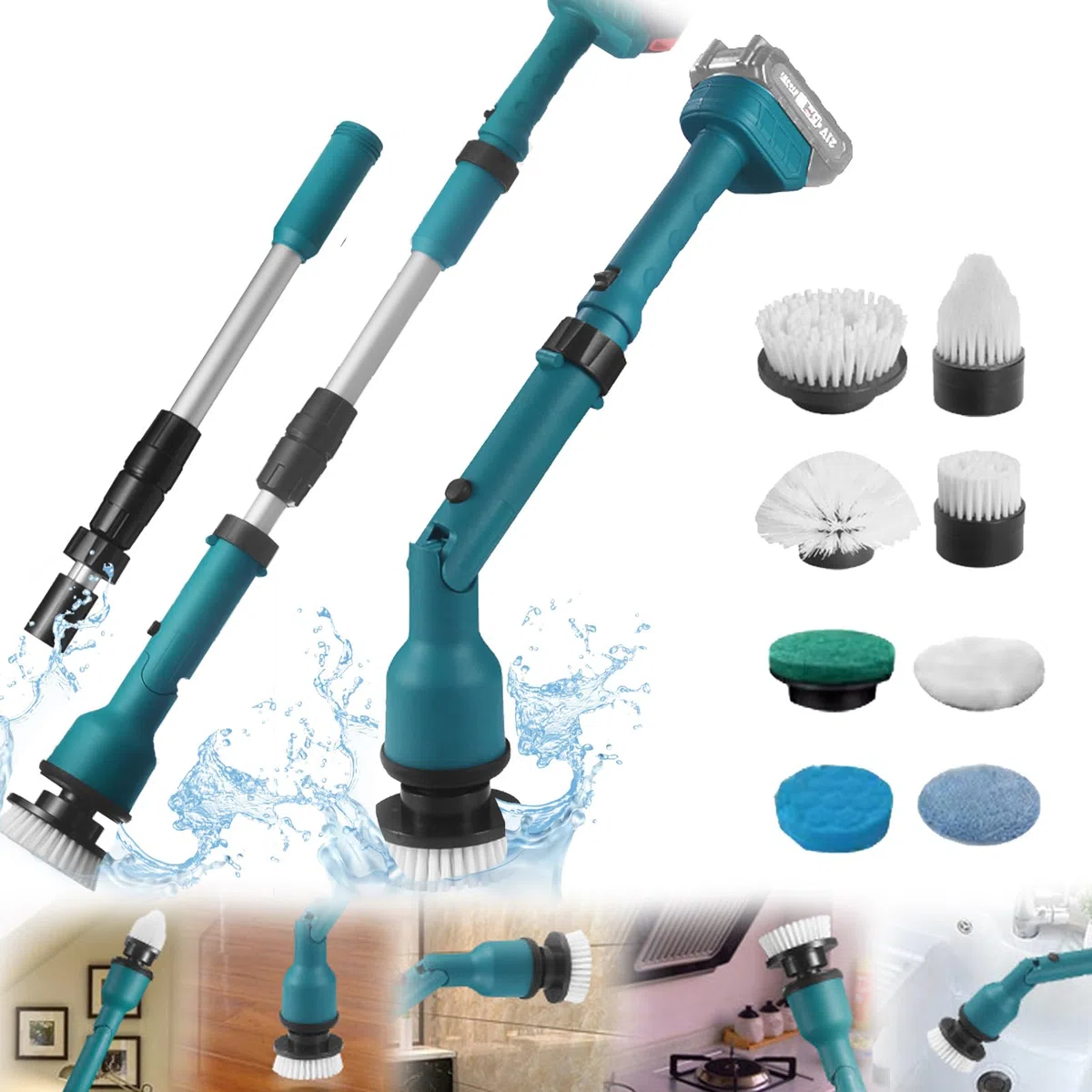 Brosse De Nettoyage électrique, épurateur à Batterie pour Batterie pour Makita 18V Comprenant 8 Têtes Brosse Nettoyage Brosse Nettoyage Extensible 63 à 125 Cm Equipée d'une Rallonge 2 Niveaux Vitesse