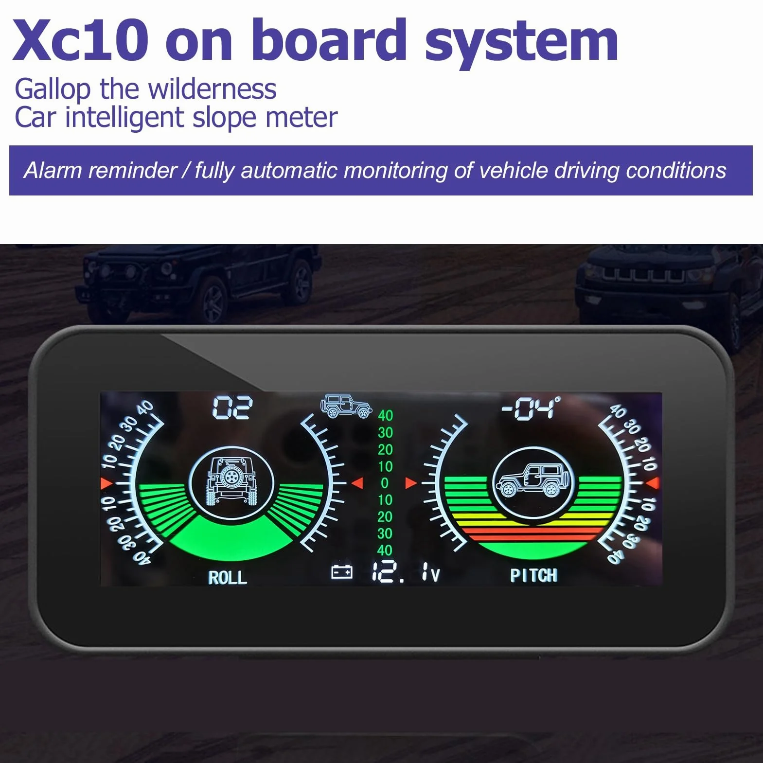 Focket Inclinomètre Universel pour Voiture, inclinomètre avec Alarme, Outil d'équilibrage des pentes, inclinomètre Lumineux pour véhicules Tout-Terrain et autodidactes, Fournitures de voy
