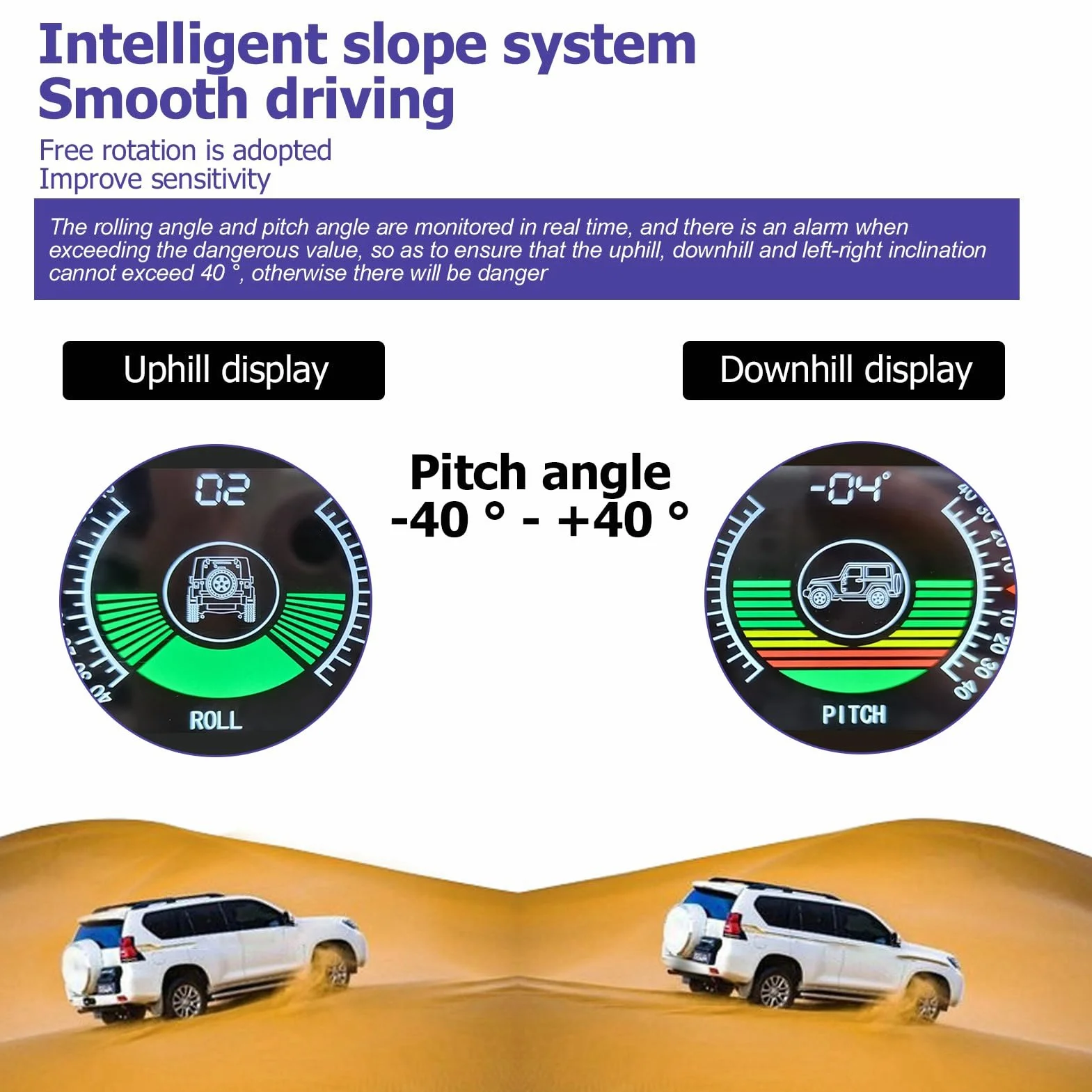 Focket Inclinomètre Universel pour Voiture, inclinomètre avec Alarme, Outil d'équilibrage des pentes, inclinomètre Lumineux pour véhicules Tout-Terrain et autodidactes, Fournitures de voy