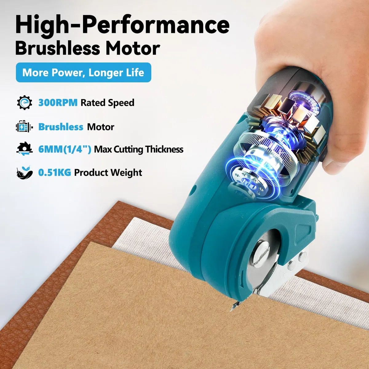 Cutter multifonction sans fil compatible avec batterie Makita 18 V (sans batterie), coupe-carton sans fil, ciseaux électriques à tissu avec 3 lames et sac de rangement, profondeur de coupe de 6 mm