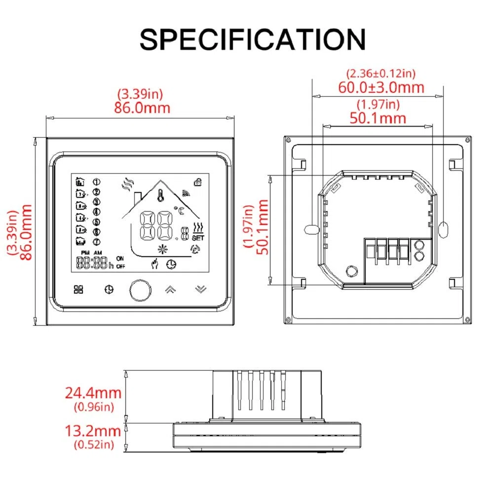 MOES WiFi Thermostat Chauffage au Sol à Eau Connecté et Intelligent Filaire, WiFi 2.4GHz et Fil Neutre Requis Contrôleur de Température, Compatible avec Smart Life Tuya Alexa et Google Home