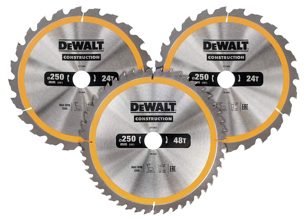 DEWALT - Set de 3 lames de scie circulaire stationnaire - disque tranchant 40 dents - outillage résistant aux clous et durable - DT1963-QZ