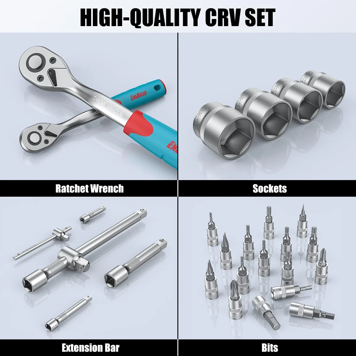 ENEACRO Coffret Cliquet 112 Pièces, Malette Outils avec 1/2" & 1/4", Douilles, Extensions, Bits, Acier Chrome-Vanadium, Coffret Douille Inclus