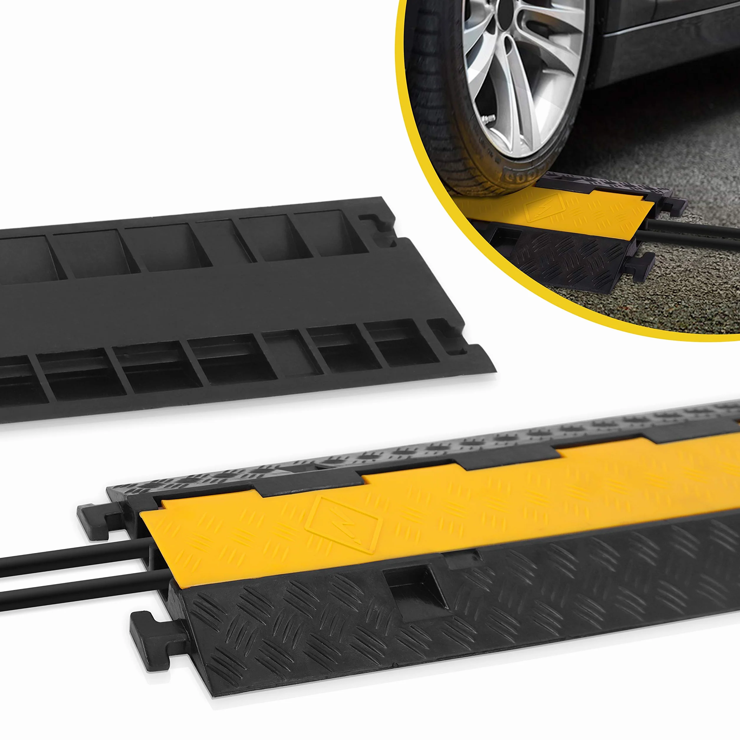 Pyle Protection de rampes pour câbles Durable - Protection pour tuyaux et câbles à Usage intensif avec Une capacité maximale de 2 000 lbs et Un Design à Canal de 2 Fentes avec Couverture Rabattable