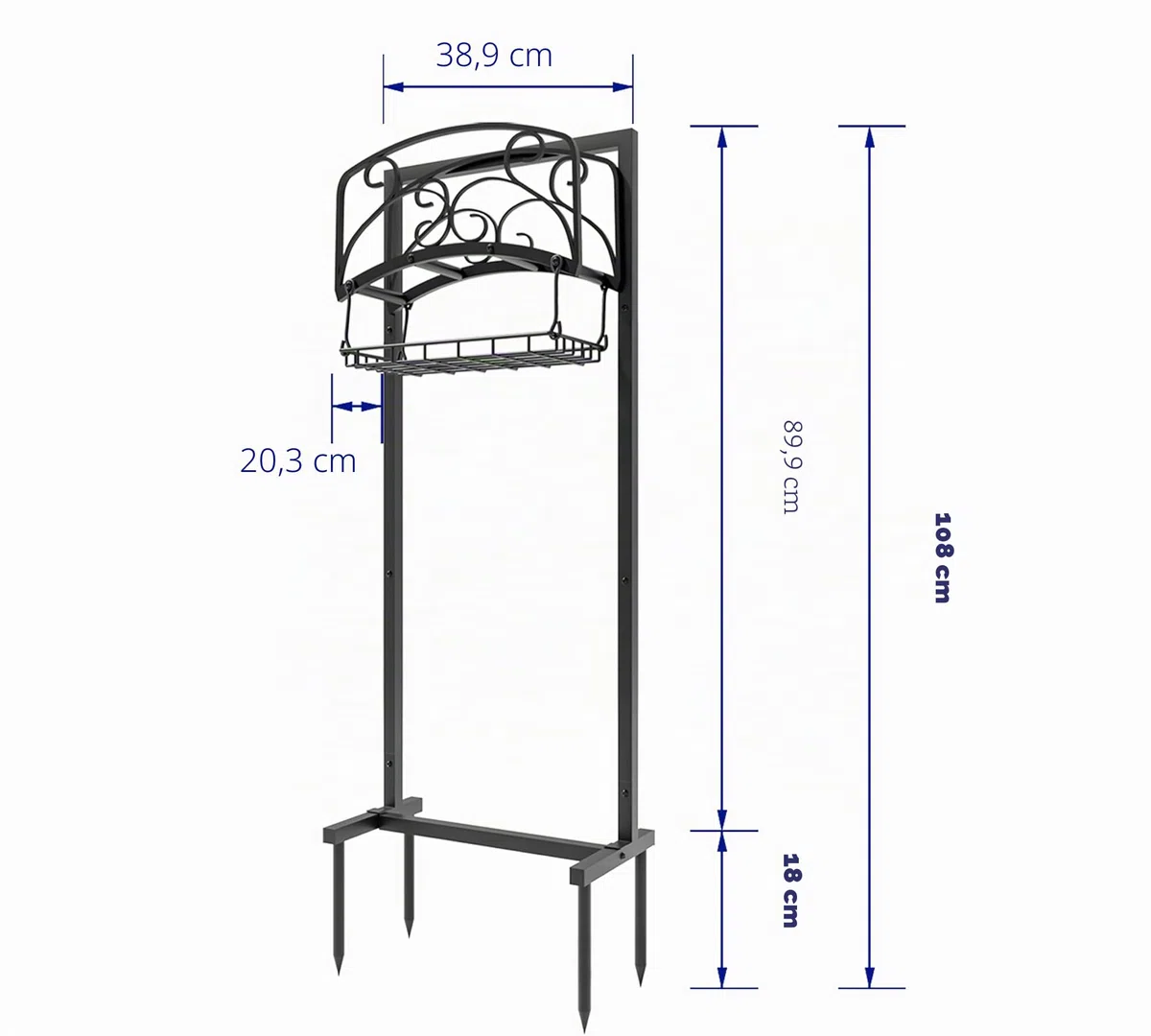 Kingson Support de tuyau d'arrosage portable avec panier de rangement – Support en acier robuste, peut contenir un tuyau de 45 m, finition noire, design amovible