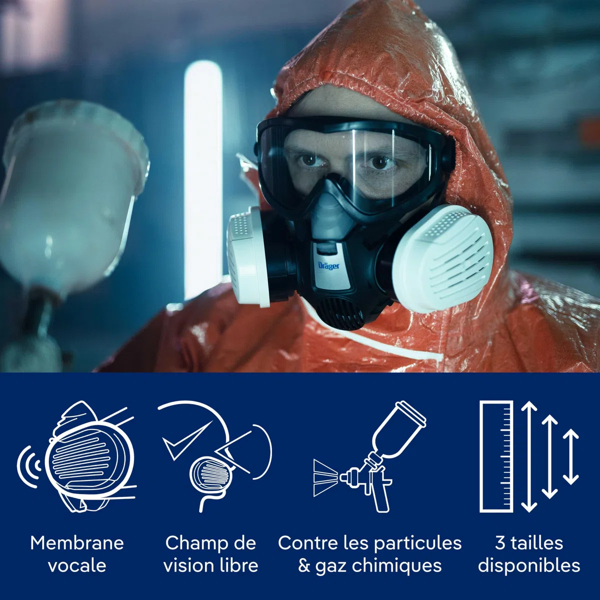 Dräger X-plore 3300 Masque de protection respiratoire adapté aux peintures solvants, époxy résine, poussières, demi-masque de peinture avec 2 cartouches A2 P3
