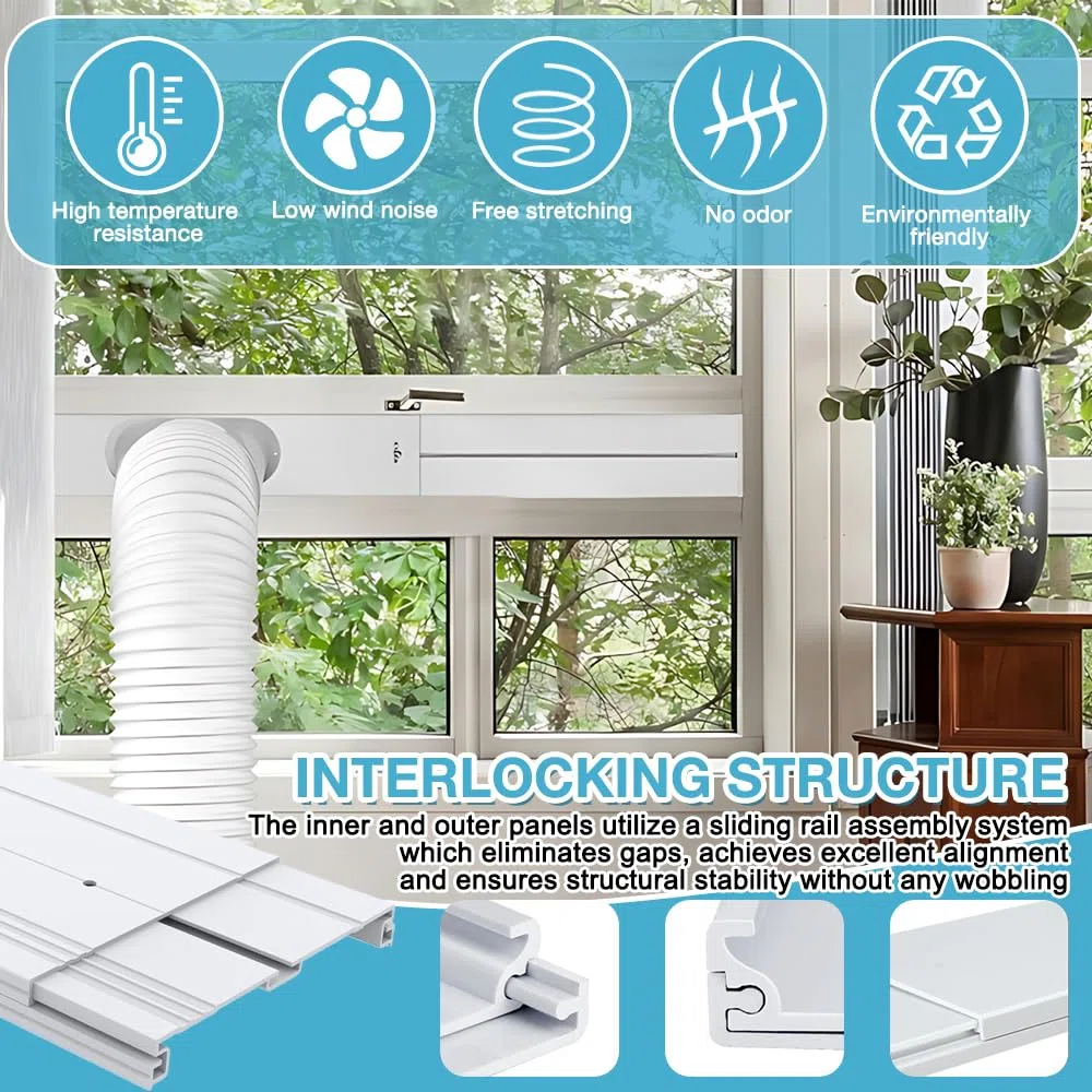 Kit Fenêtre Climatiseur Mobile, NAVESO Kit Calfeutrage Climatiseur Fenetre, Kit Climatisation Fenetre, Kit Fenetre Clim pour Tuyau D'évacuation de 13/15cm, Fenêtre Verticale et Horizontale de 43-140cm