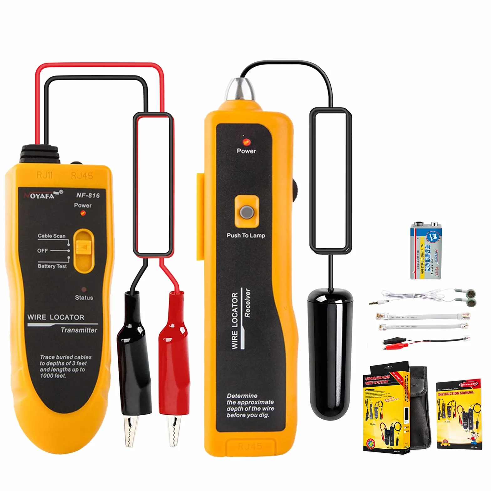 NOYAFA nf-816-c Localisateur de câble sous-sol pour clôture pour animaux de compagnie, arroseur, tuyaux métalliques, fils de téléphone, câble coaxial avec casque