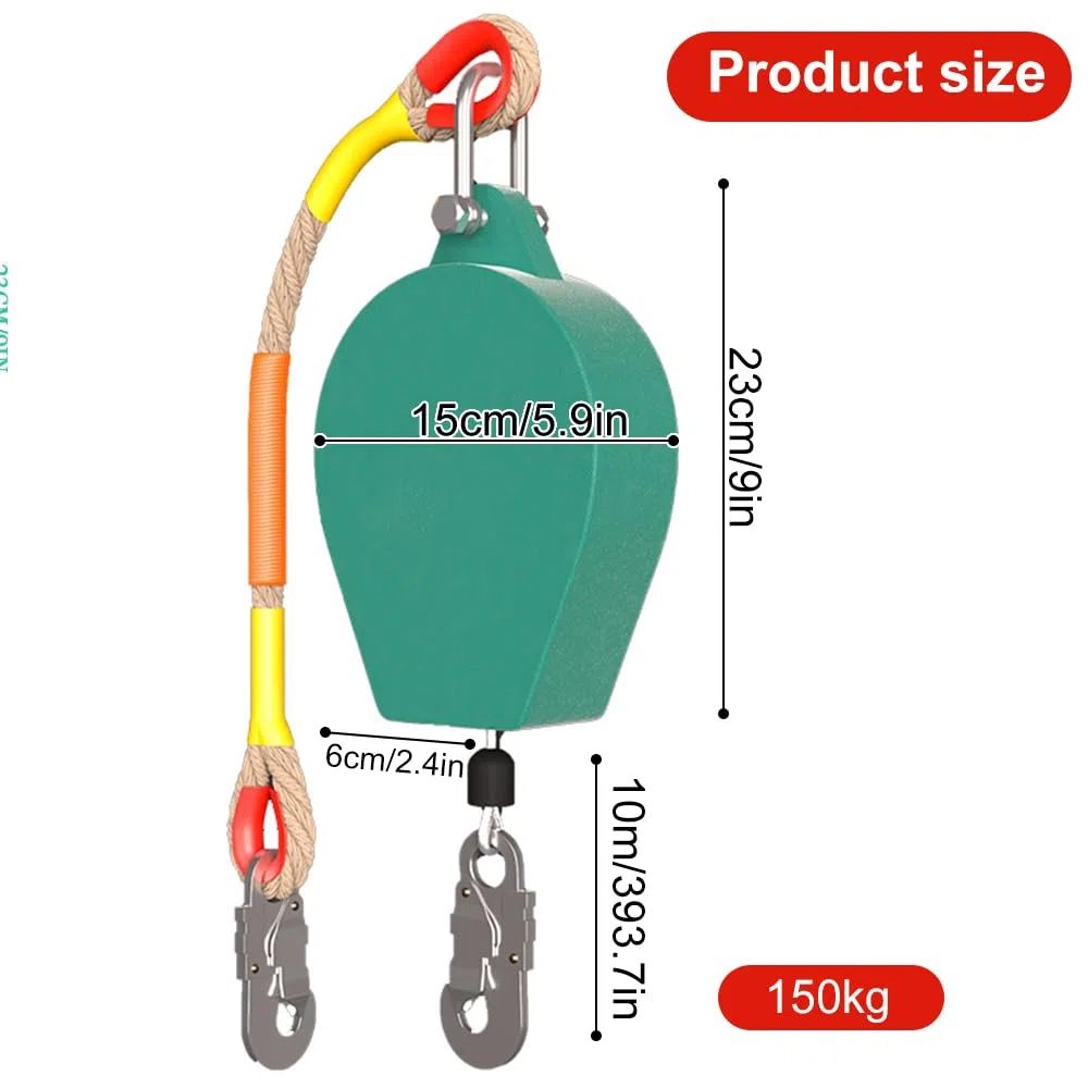 Lotvic Antichute a Rappel Automatique 10m, Dispositif Anti Chute a Rappel Automatique, Ligne de Vie Auto-Rétractable, Harnais de Securite Anti Chute Professionnel, Charge Maximale 150 kg