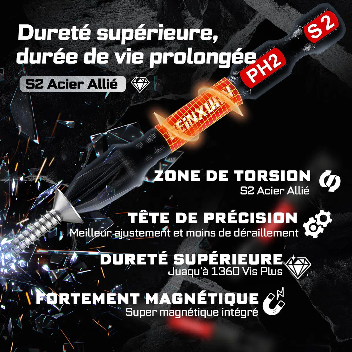 Geinxurn Lot de 99 Embouts de Vissage (Torx, Cruciforme, PZ, Hex, SL), en Acier S2 Magnétique, avec Porte-embout, Adaptateur, Clé à Douille, Embout PH2 avec butée de profondeur avec Boîte de Gris