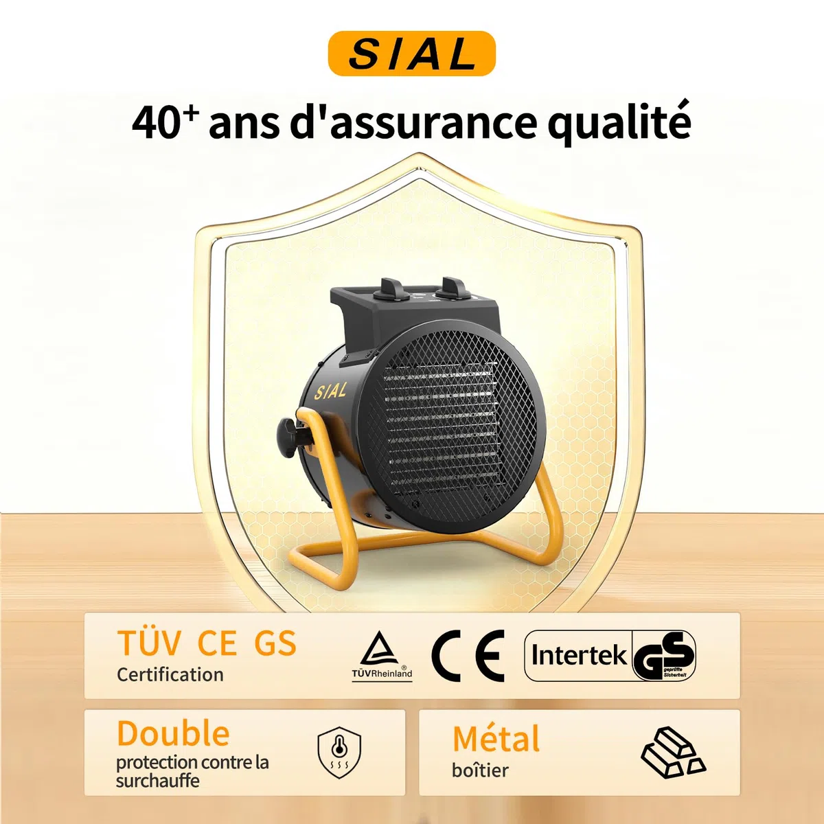 SIAL Chauffage Soufflant 3000 W - Radiateur électrique - Céramique - Chauffage Industriel - Chaleur Rapide 3 Secondes - Thermostat & Protection Surchauffe (Noir)