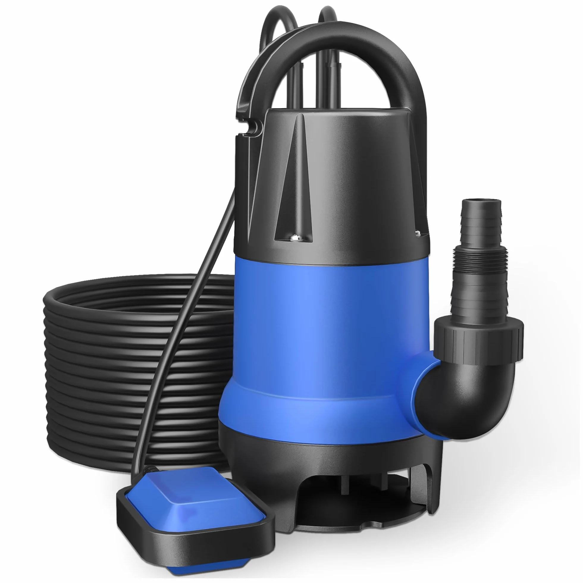 Wiltec Pompe électrique pour eaux sales – Submersible – 400 W / 7500 l/h – Refoulement max. 5 m – avec Flotteur – Particules jusqu’à Ø 35 mm – Arrosage Irrigation Jardinage Évacuation Drainage