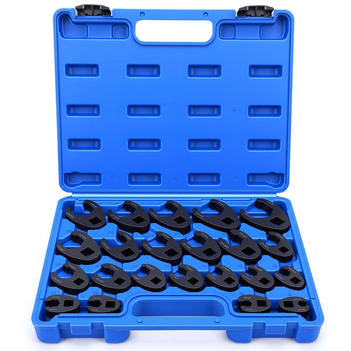 Crowfoot Ensemble de Clés, 22 Pièces Ensemble de Clé à Fourche à Emmancher 1/2" 3/8", Entraînement Extérieur Carré Clé, 8-32mm Drive Métrique Coffret de Douilles à Tuyauter, Clé à Écrou Évasé