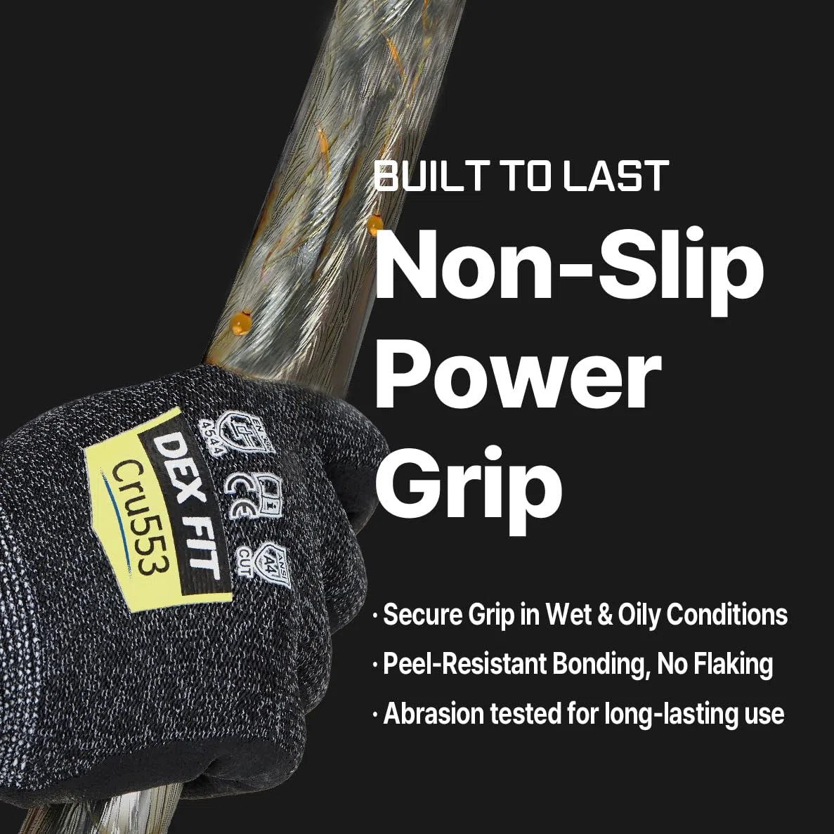 DEX FIT Cru553 Gants Anti-Coupure Niveau 5, Power Grip Antidérapant, Confort 3D comme à Mains Nues, Fins & Légers, Respirants, Compatibles Écran Tactile, Lavables; Prime Gris 9 (L) 1 Paire