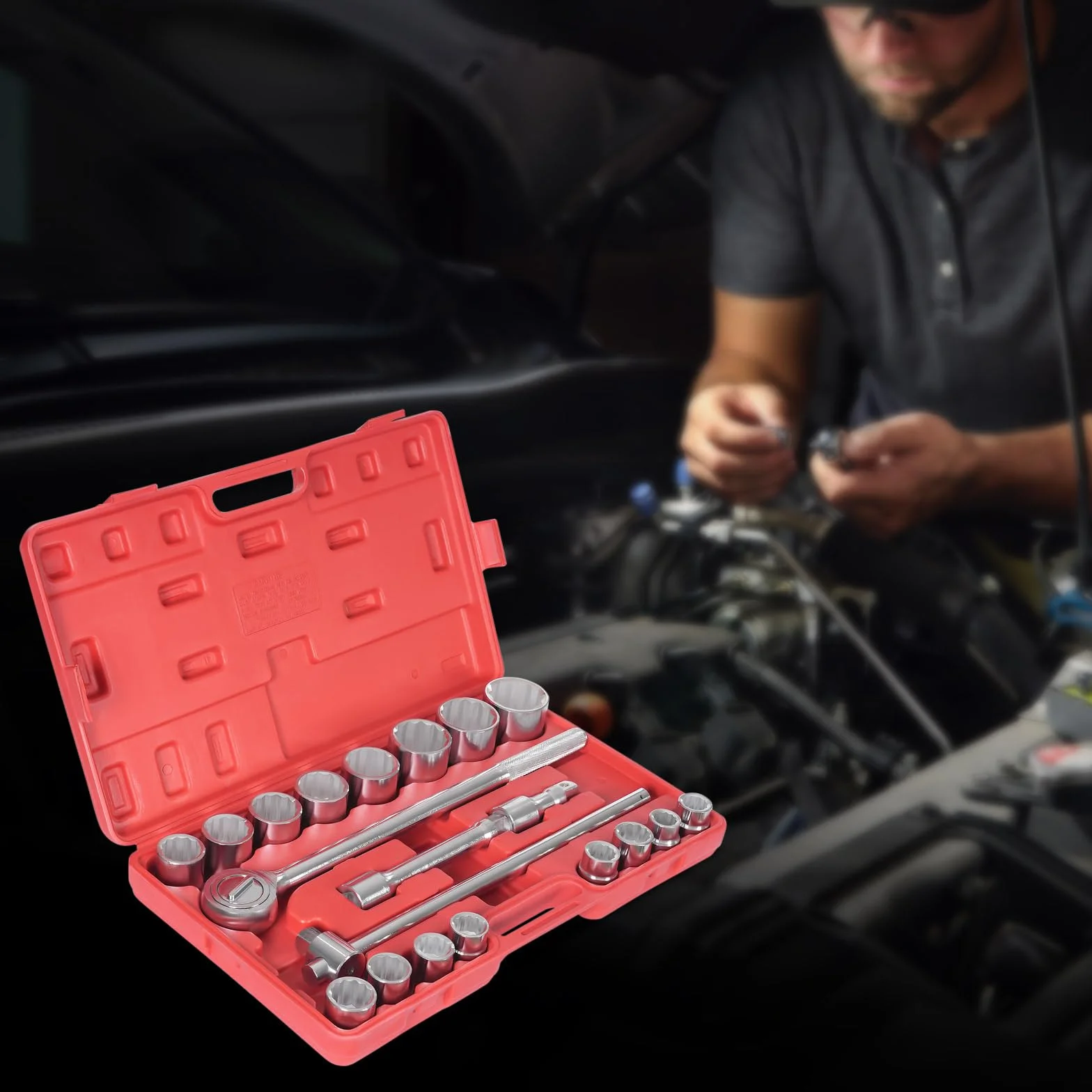 Jeu de douilles 3/4" - Jeu d'outils à cliquet - 16 clés à douille - Coffret à cliquet - Pour les ateliers de bricolage, les usines automobiles, les usines de moteurs