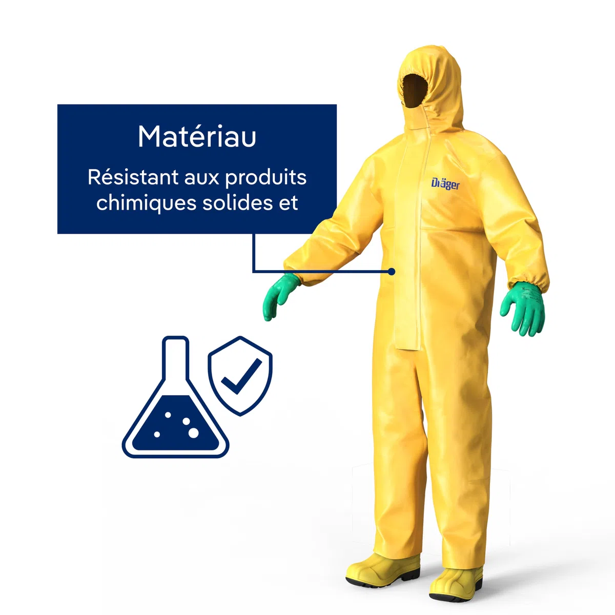 Dräger SPC 4400 Combinaison de sécurité jetable Contre des poussières et des liquides en CPM avec Haute résistance Chimique | Tenue de Protection Jaune pour Peinture et Produits Chimiques | Taille XL