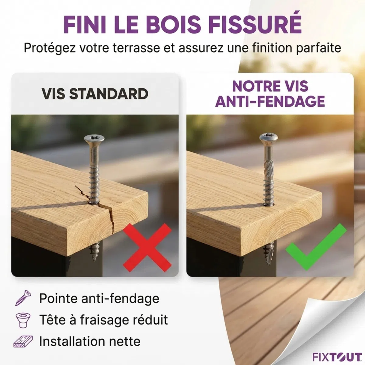 Lot de 600 vis terrasse en INOX A2 à tête fraisée réduite - Empreinte Torx 25 - Diamètre 5 mm - Longueur 50 mm
