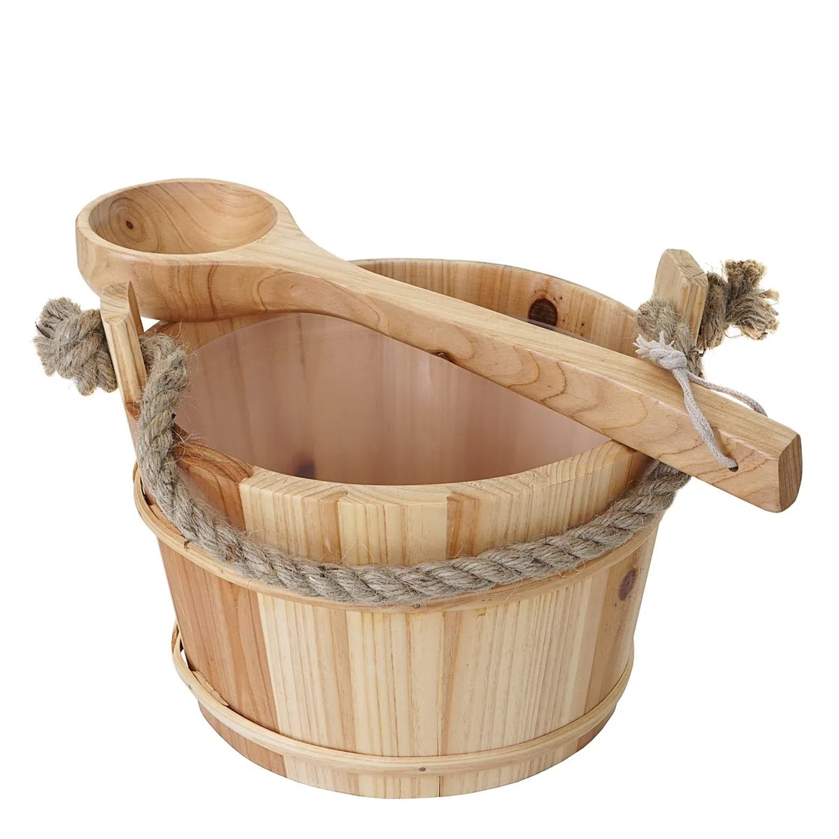 Seau pour sauna avec louche HWC-B26, accessoires pour sauna, pin 3,5 l - marron clair