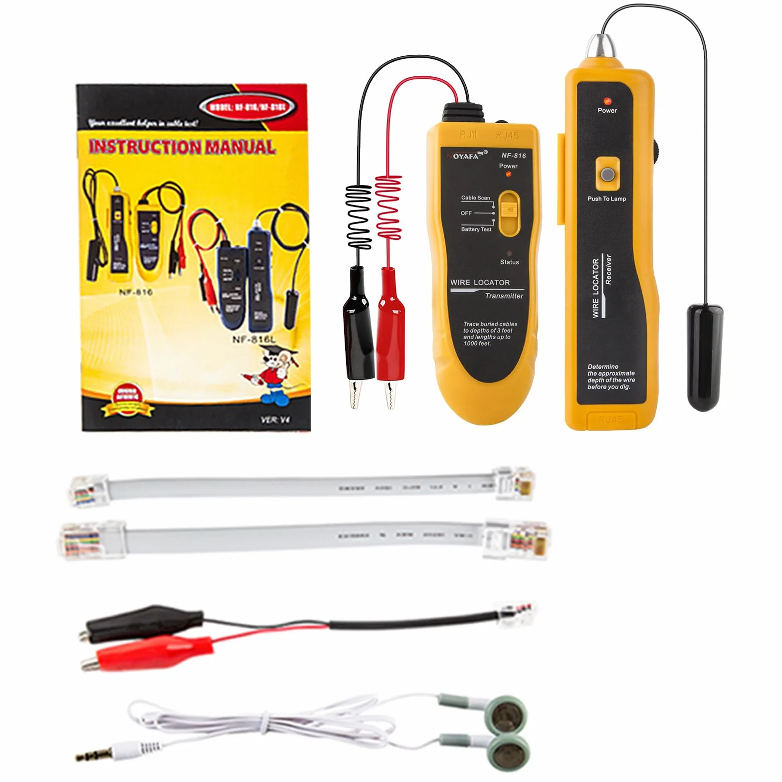 NOYAFA nf-816-c Localisateur de câble sous-sol pour clôture pour animaux de compagnie, arroseur, tuyaux métalliques, fils de téléphone, câble coaxial avec casque