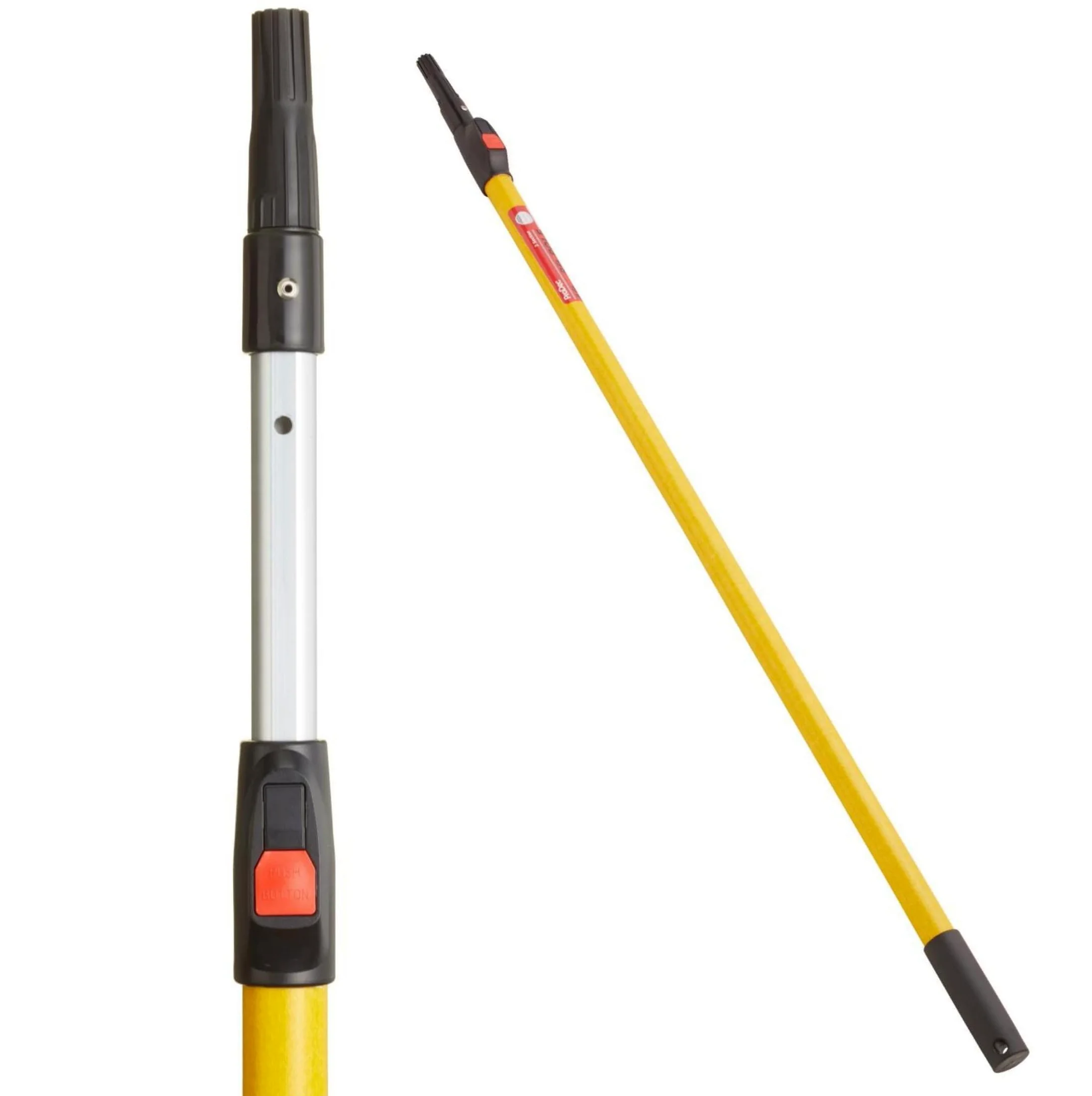 ProDec Manche télescopique 1,2-2,4 m en fibre de verre et aluminium à bouton poussoir pour montures de rouleau, compatible avec les montures à visser et à emboîter