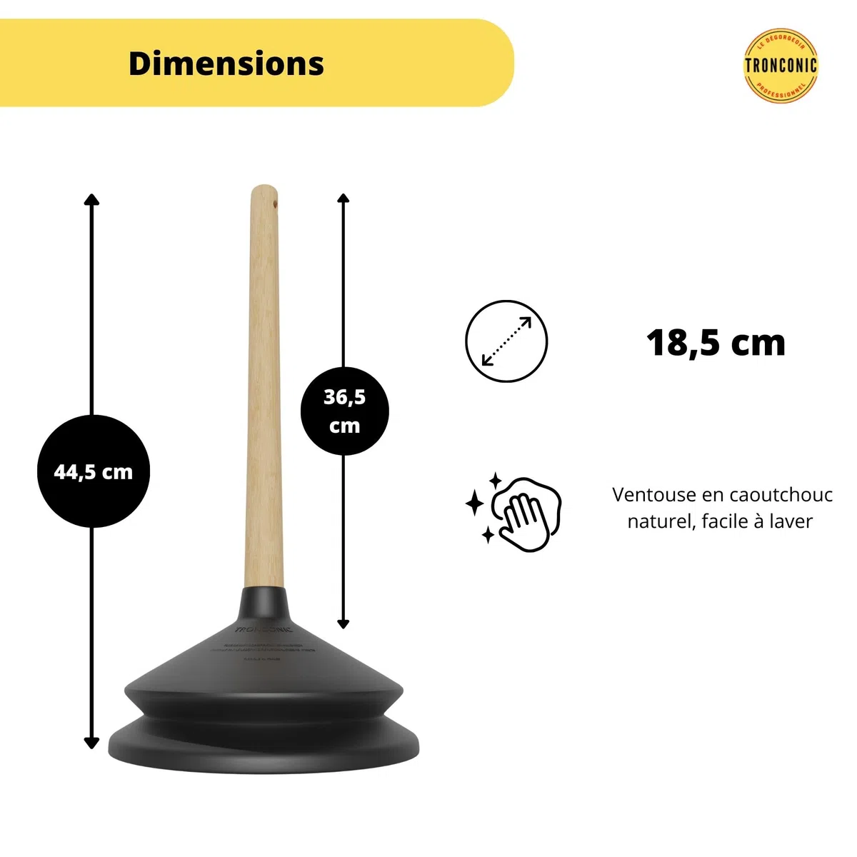 80 KG d'aspiration - Ventouse deboucheur pour Salle de Bain et WC - Deboucheur Canalisation Professionnel - Ventouse Toilette - Deboucheur evier - Made in France