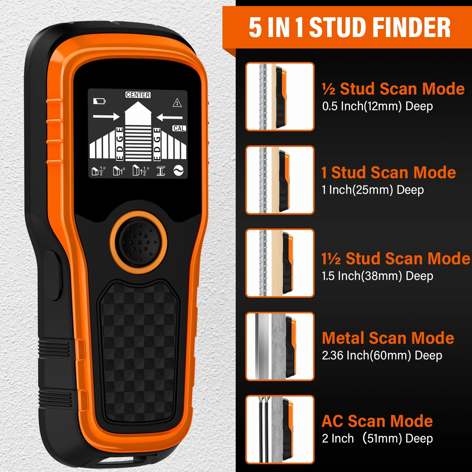 5 en 1 détecteur de Scanner Mural,Détecteur Mural avec Alarme sonore,Détecteur Humidité Mur pour Localiser Les Métaux, Chevilles en Bois, Câbles Électriques AC