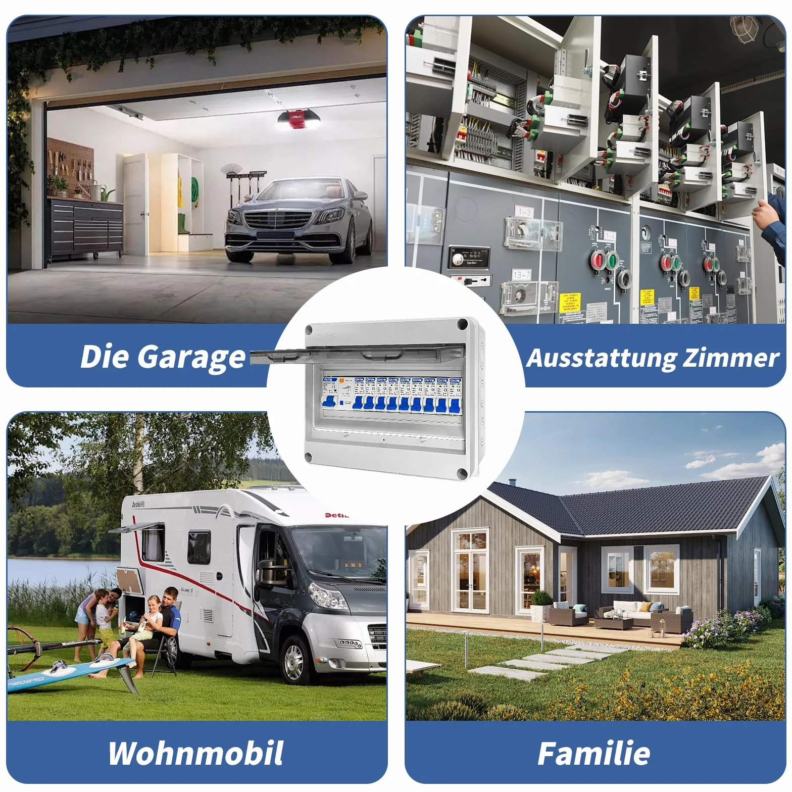 Coffret Electrique Etanche, Tableau Electrique avec Disjoncteur Différentiel, Boîtier de distribution électrique IP65 pour Caravanes/Garages/Ateliers/Villas, Disjoncteur 125A, 7x16A+2x20A