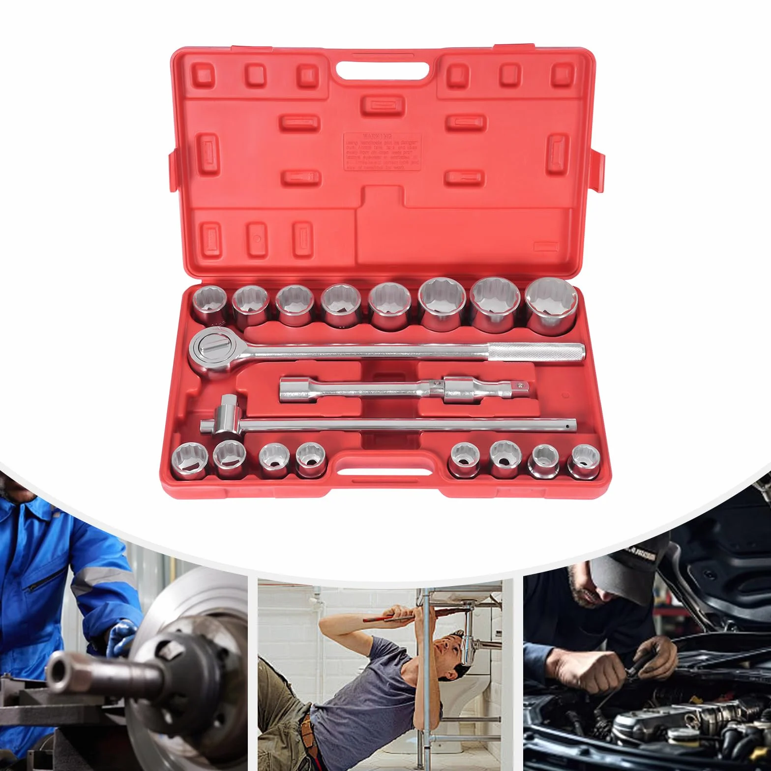 Jeu de douilles 3/4" - Jeu d'outils à cliquet - 16 clés à douille - Coffret à cliquet - Pour les ateliers de bricolage, les usines automobiles, les usines de moteurs