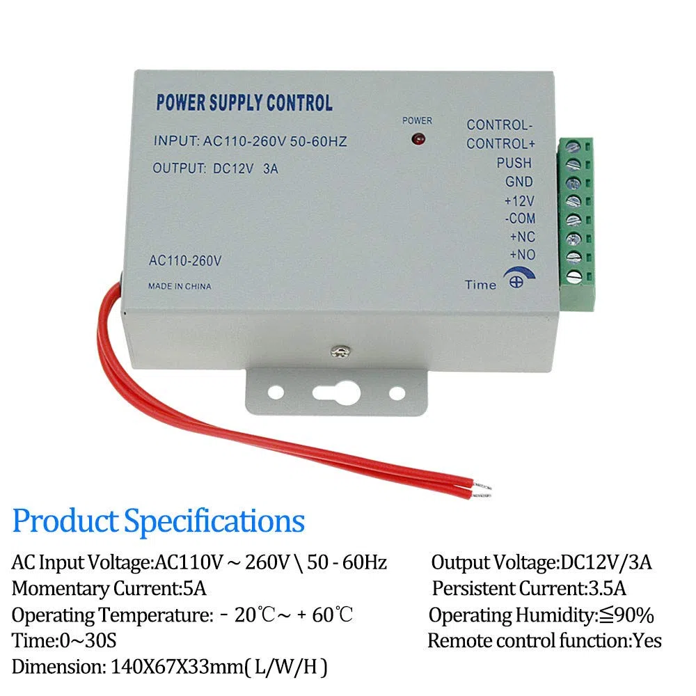 KDL Kit Complet de système de contrôle d'accès RFID Clavier Autonome avec Verrouillage de gâche électrique de Type NO, Alimentation DC12V / 3A, Interrupteur de Porte, 10pcs étiquettes de clé RFID