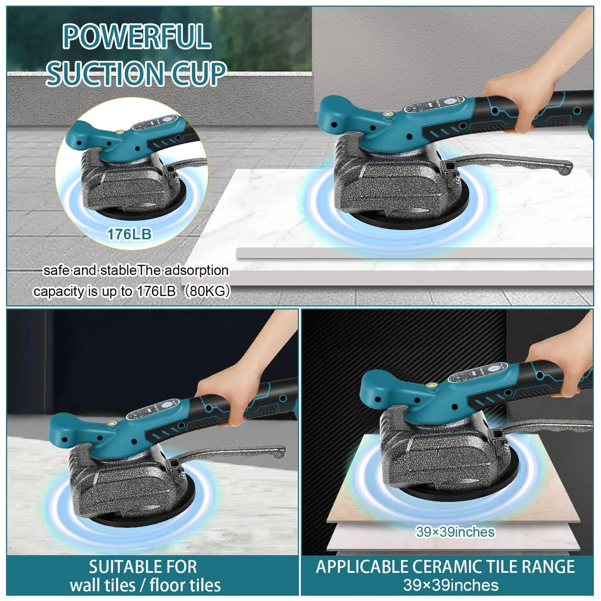Machine Carrelage Vibrante pour Makita 18V Batterie, Vibreur de Carrelage Ventouse 100 x 100mm 5 Vitesses Réglables Capacité de 60kg de Carrelages & Carreaux Muraux (Sans Batterie)