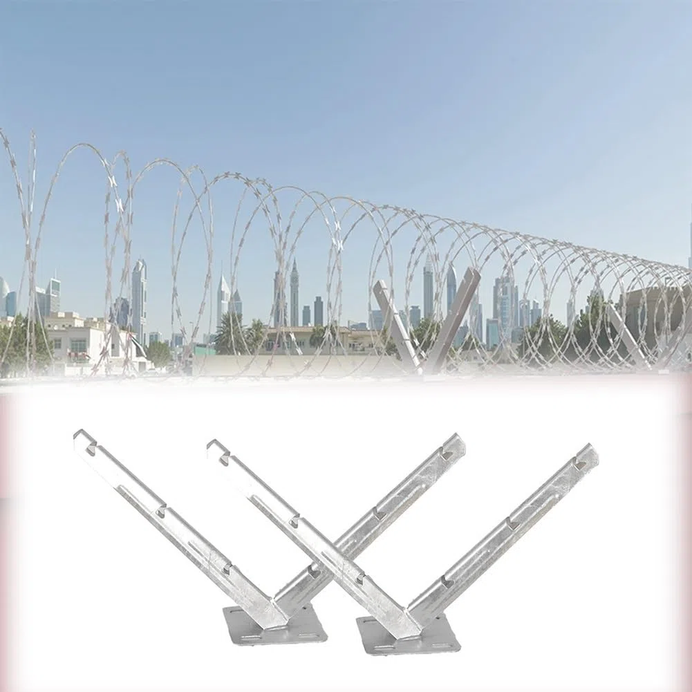 GZHERVICES 1 Paire De Supports De Fil De Rasoir, Support en V Galvanisé À Chaud, Support De Fil De Clôture De Jardin en Accordéon en Rouleau, Support D'extension De Fil Barbelé